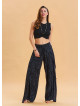 Anthracite Bohemian Trousers with Elastic Waist and Tie Detail 4473